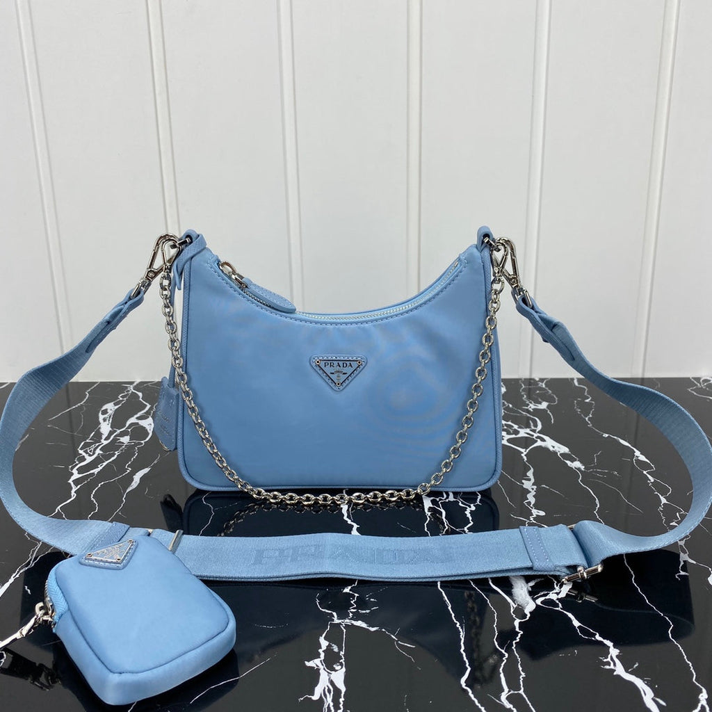 Prada Hobo 22 Bag in Cerulean Blue Re-Nylon
