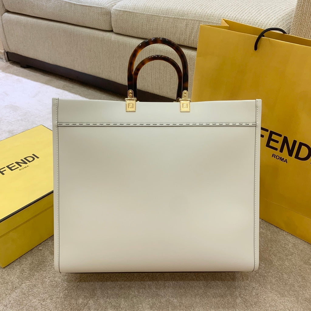 Fendi Shine 40 Tote Bag in White Embossed Calfskin