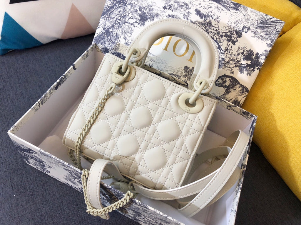 Dior Mini Lady 17 Bag in White Calfskin
