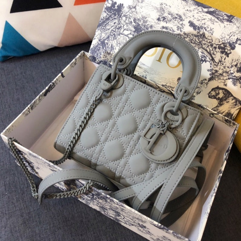 Dior Mini Lady 17 Bag in Grey Calfskin