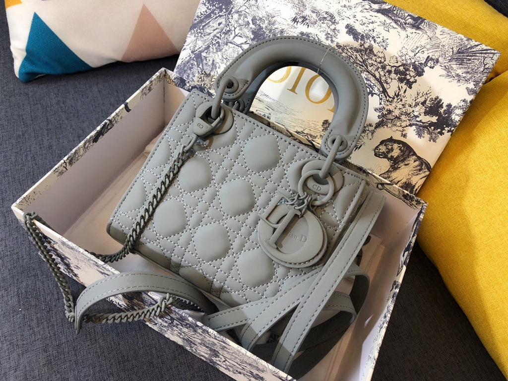 Dior Mini Lady 17 Bag in Grey Calfskin