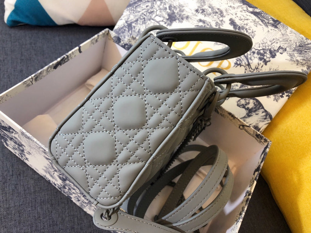Dior Mini Lady 17 Bag in Grey Calfskin