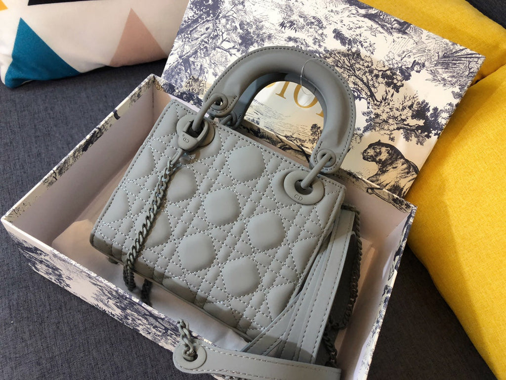 Dior Mini Lady 17 Bag in Grey Calfskin