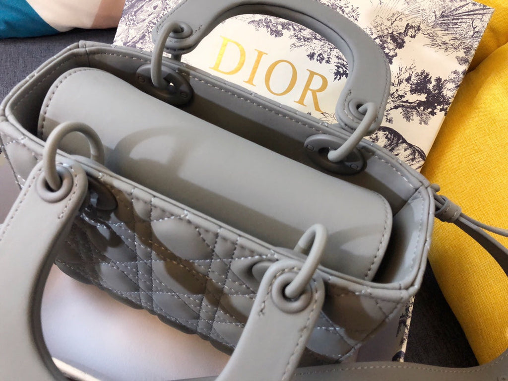 Dior Medium Lady 20 Bag in Grey Calfskin