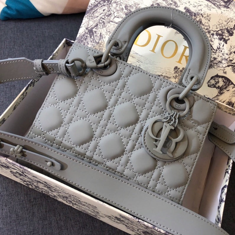 Dior Medium Lady 20 Bag in Grey Calfskin