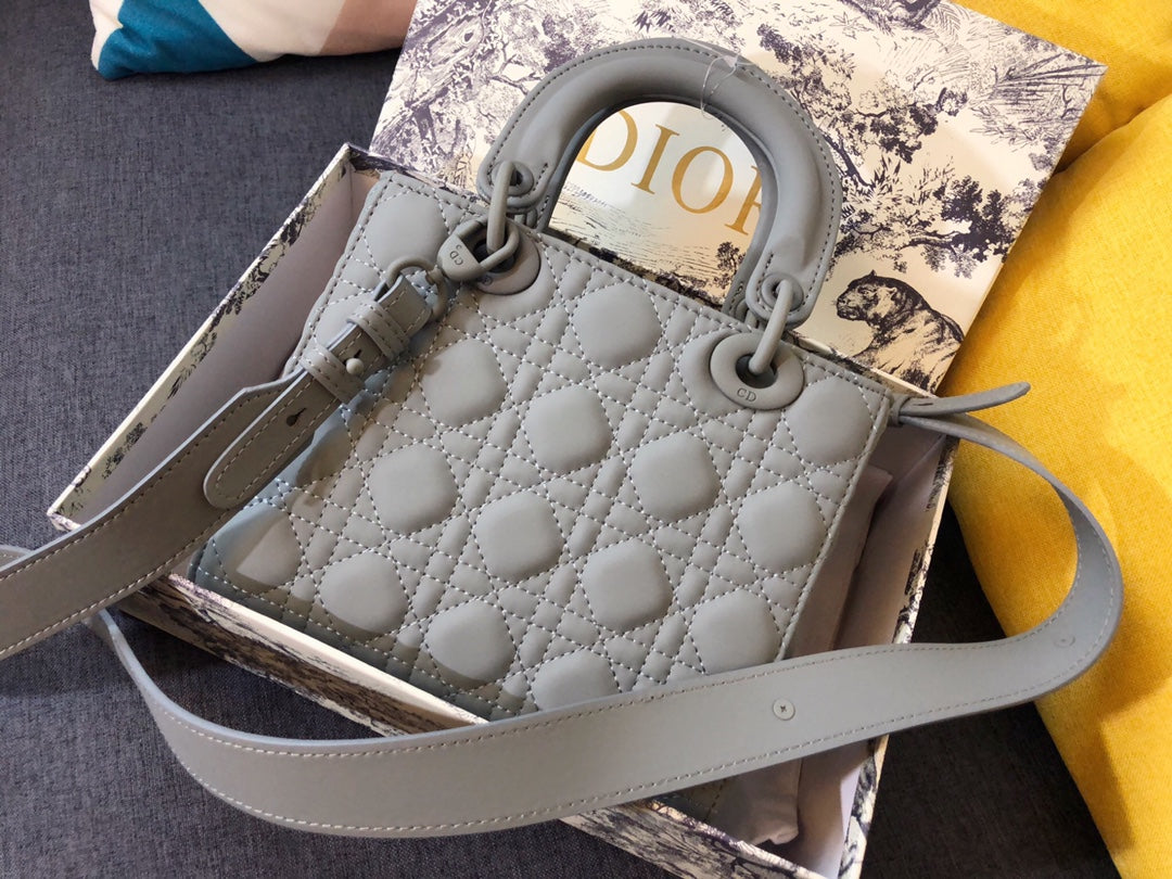 Dior Medium Lady 20 Bag in Grey Calfskin