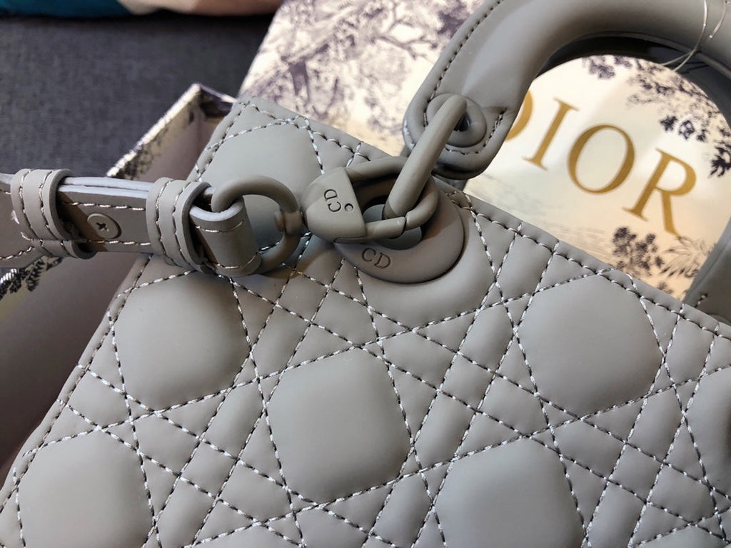 Dior Medium Lady 20 Bag in Grey Calfskin