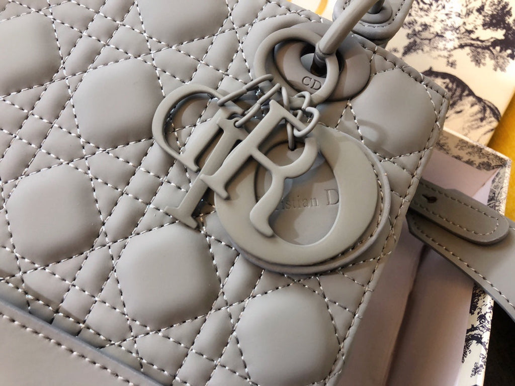 Dior Medium Lady 20 Bag in Grey Calfskin