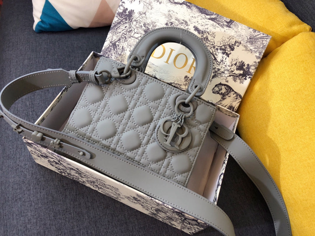 Dior Medium Lady 20 Bag in Grey Calfskin