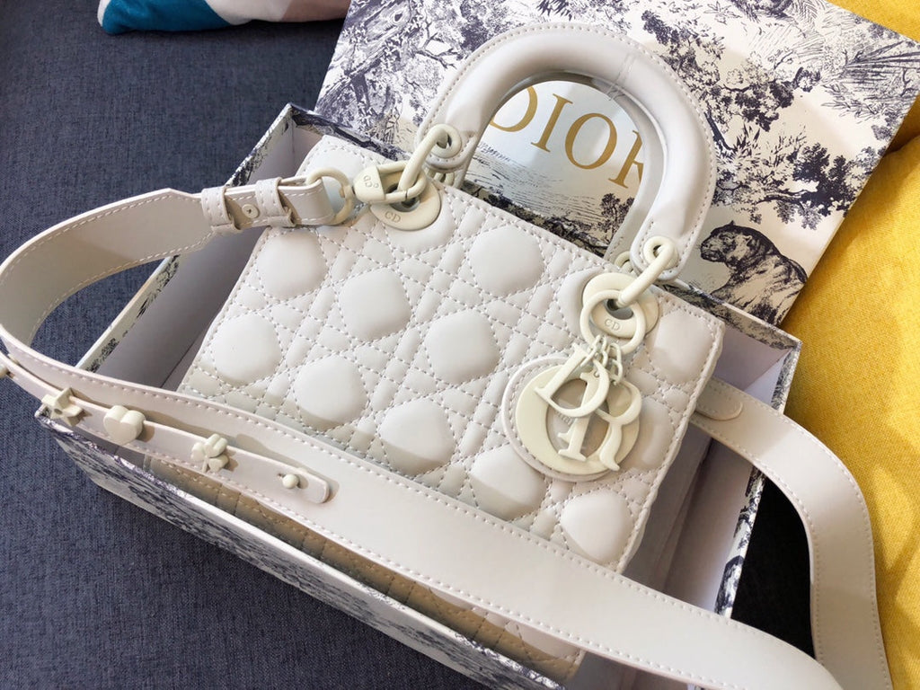 Dior Medium Lady 20 Bag in White Calfskin