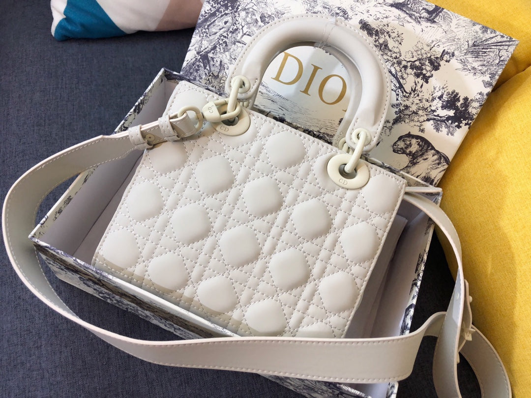 Dior Medium Lady 20 Bag in White Calfskin