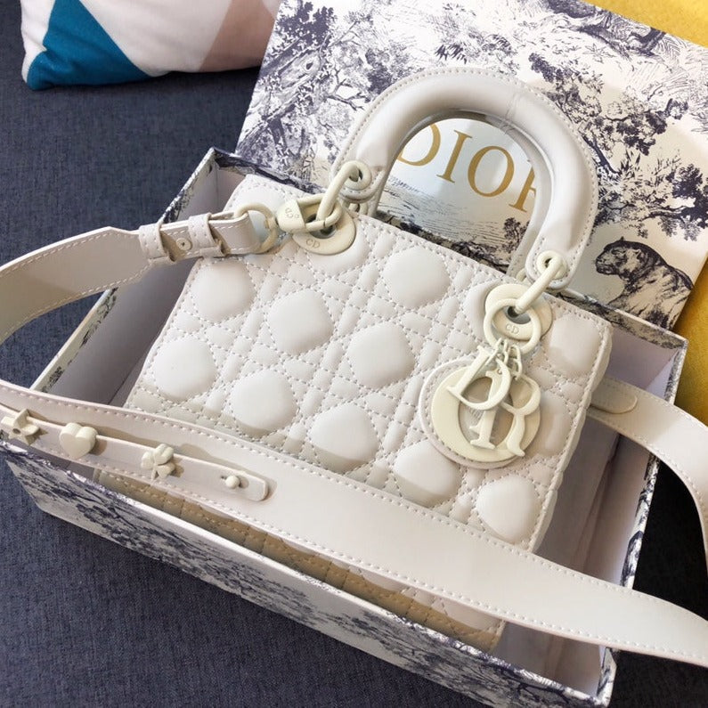Dior Medium Lady 20 Bag in White Calfskin