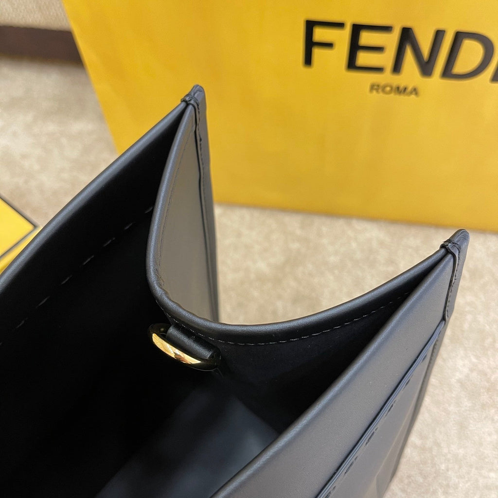 Fendi Shine 40 Tote Bag in Black Embossed Calfskin