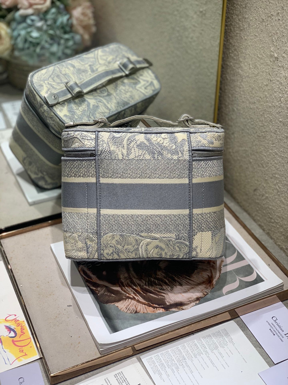 Dior Small 25 Vanity Case in Pastel Gray Monogram Oblique Jacquard