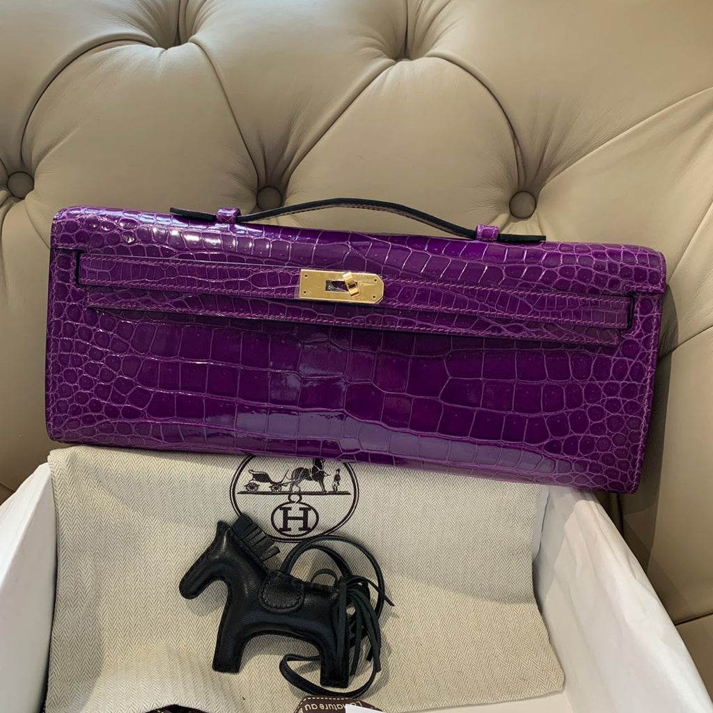 Hermes Kelly Cut 31 in Violet Purple Alligator Leather with Gold Hardware Bag