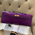 Hermes Kelly Cut 31 in Violet Purple Alligator Leather with Gold Hardware Bag