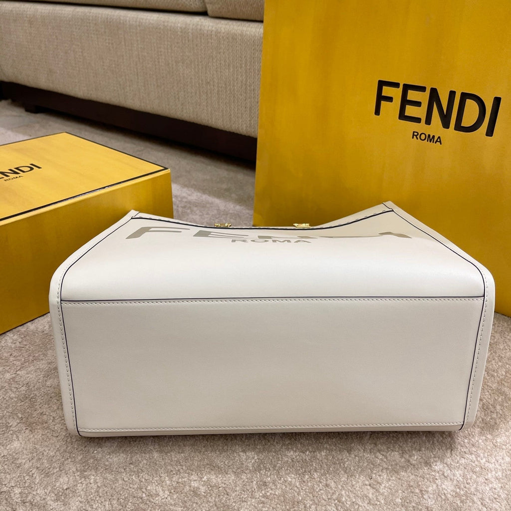 Fendi Shine Large 35 Tote in White Calfskin