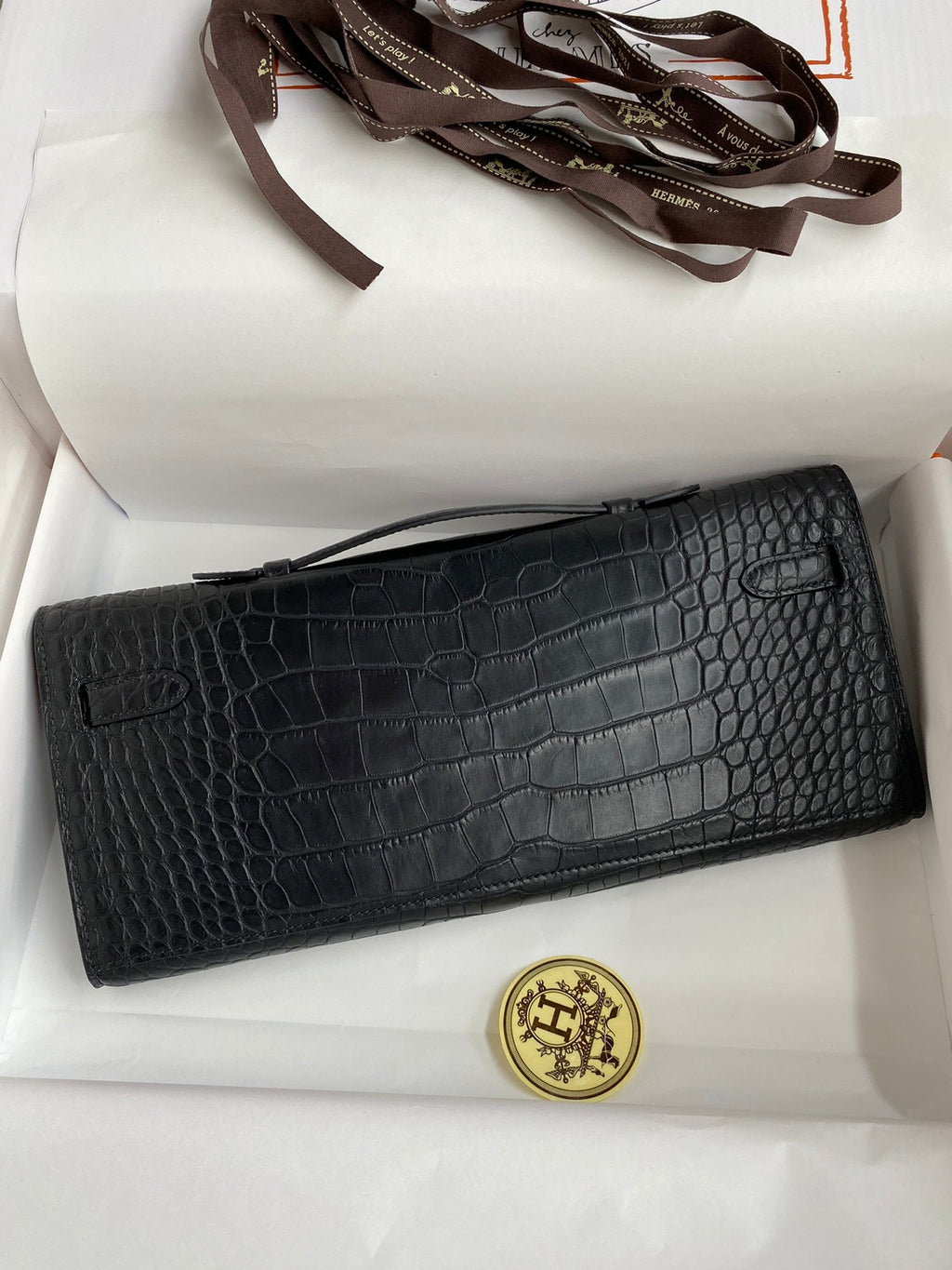 Hermes Kelly Cut 31 in Black Alligator Leather with Silver Hardware Bag