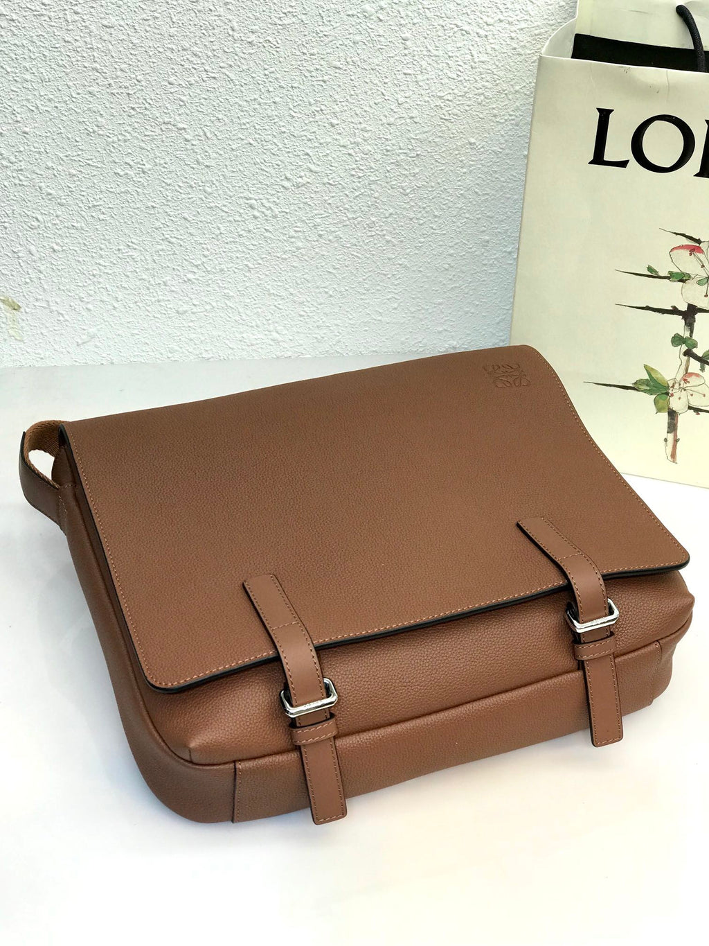 Loewe 33 XS Military Messenger Bag in Winter Brown Calfskin and Jacquard