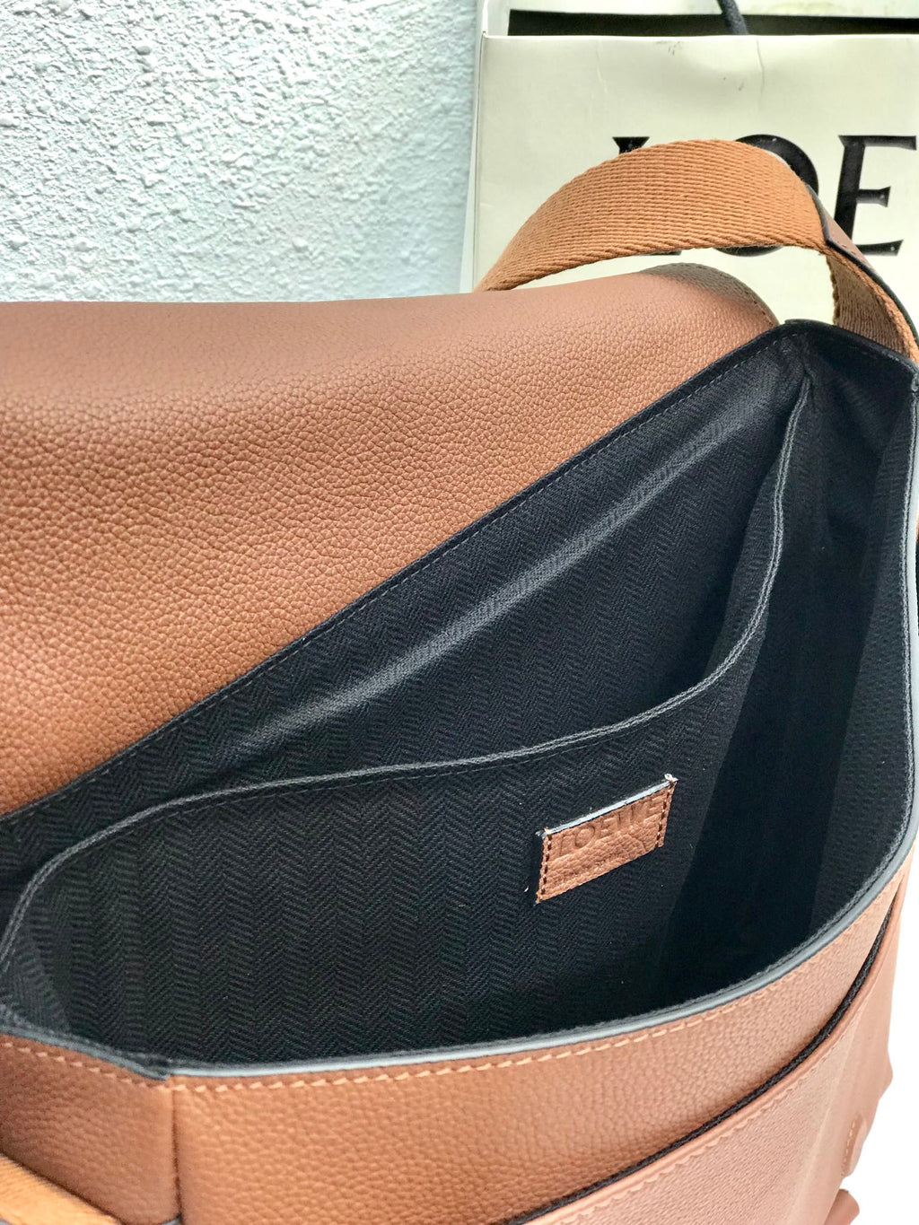Loewe 33 XS Military Messenger Bag in Winter Brown Calfskin and Jacquard