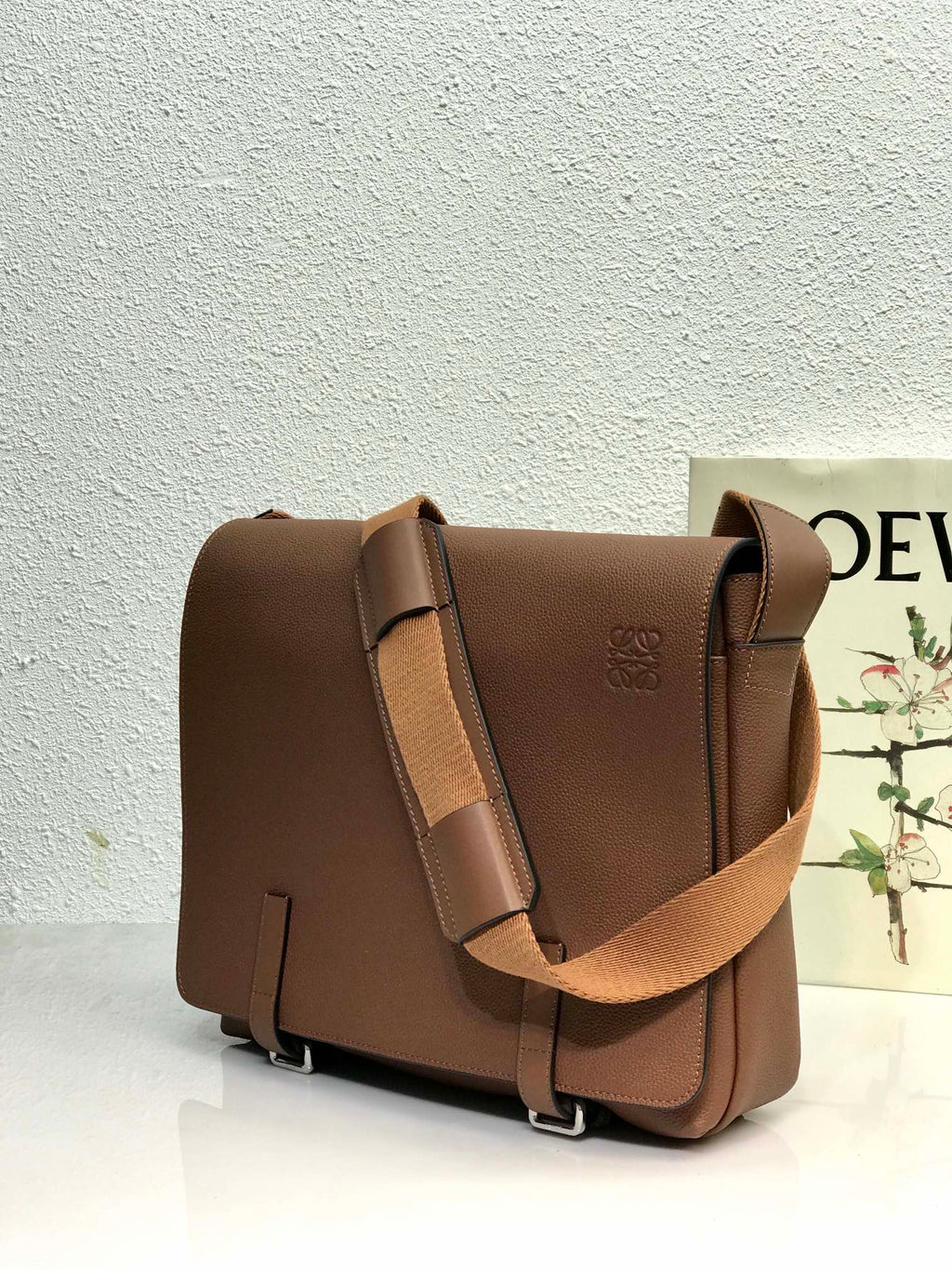 Loewe 33 XS Military Messenger Bag in Winter Brown Calfskin and Jacquard