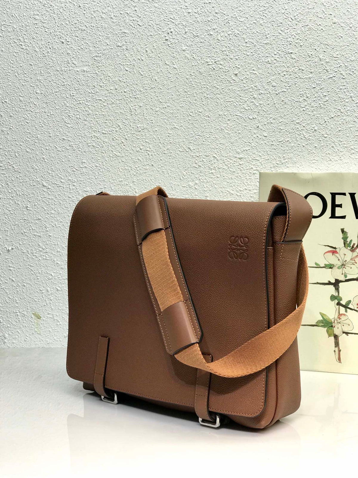 Loewe 33 XS Military Messenger Bag in Winter Brown Calfskin and Jacquard