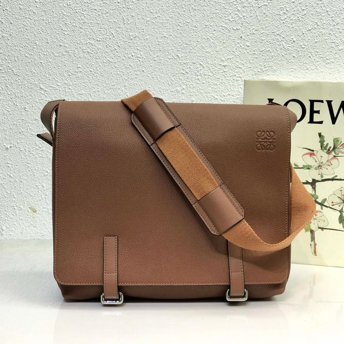 Loewe 33 XS Military Messenger Bag in Winter Brown Calfskin and Jacquard