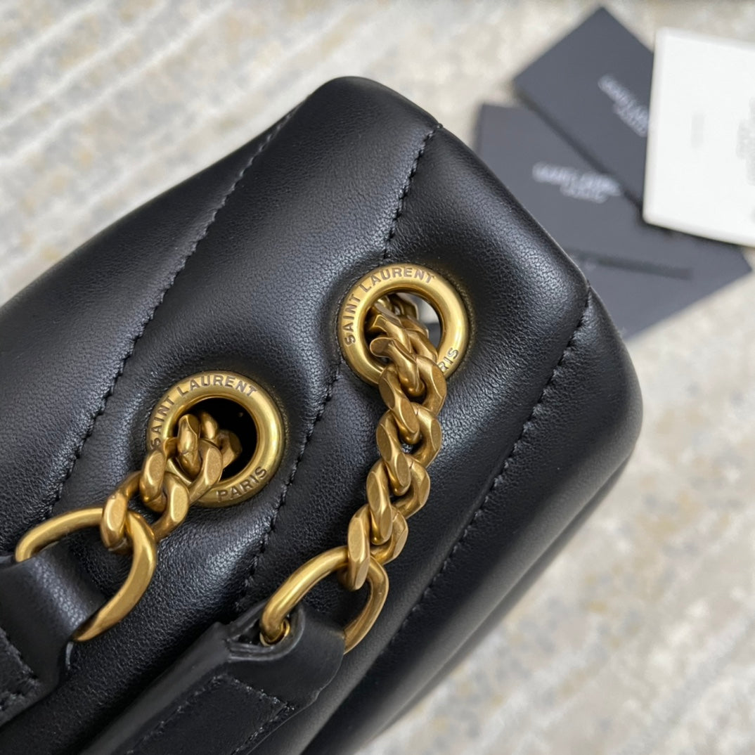 Saint Laurent Loulou Small 25 in Black Lambskin Gold Hardware Bag