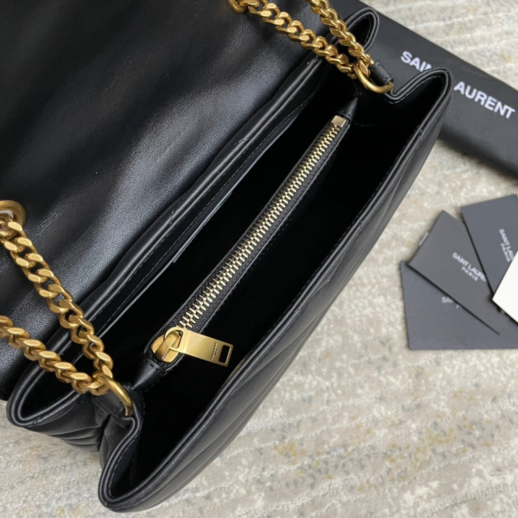 Saint Laurent Loulou Small 25 in Black Lambskin Gold Hardware Bag