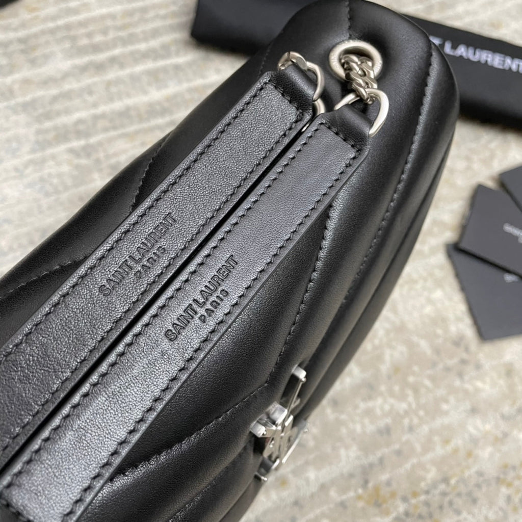Saint Laurent Loulou Small 25 in Black Lambskin Silver Hardware Bag