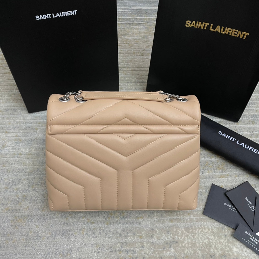 Saint Laurent Loulou Small 25 in Beige Lambskin Silver Hardware Bag