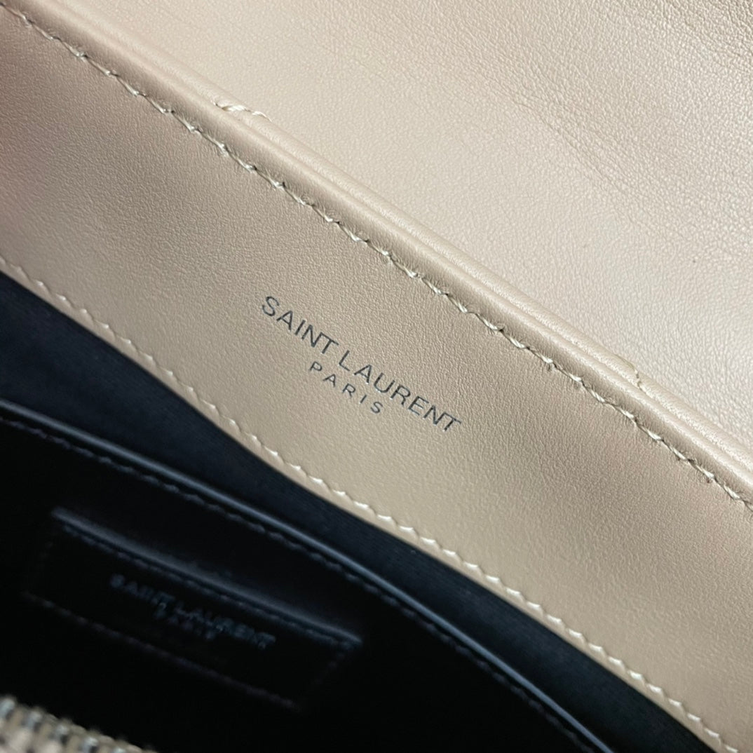 Saint Laurent Loulou Small 25 in Beige Lambskin Silver Hardware Bag