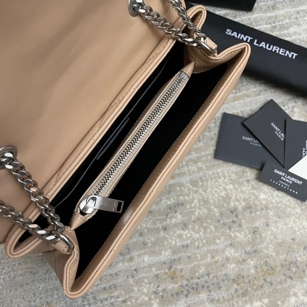 Saint Laurent Loulou Small 25 in Beige Lambskin Silver Hardware Bag