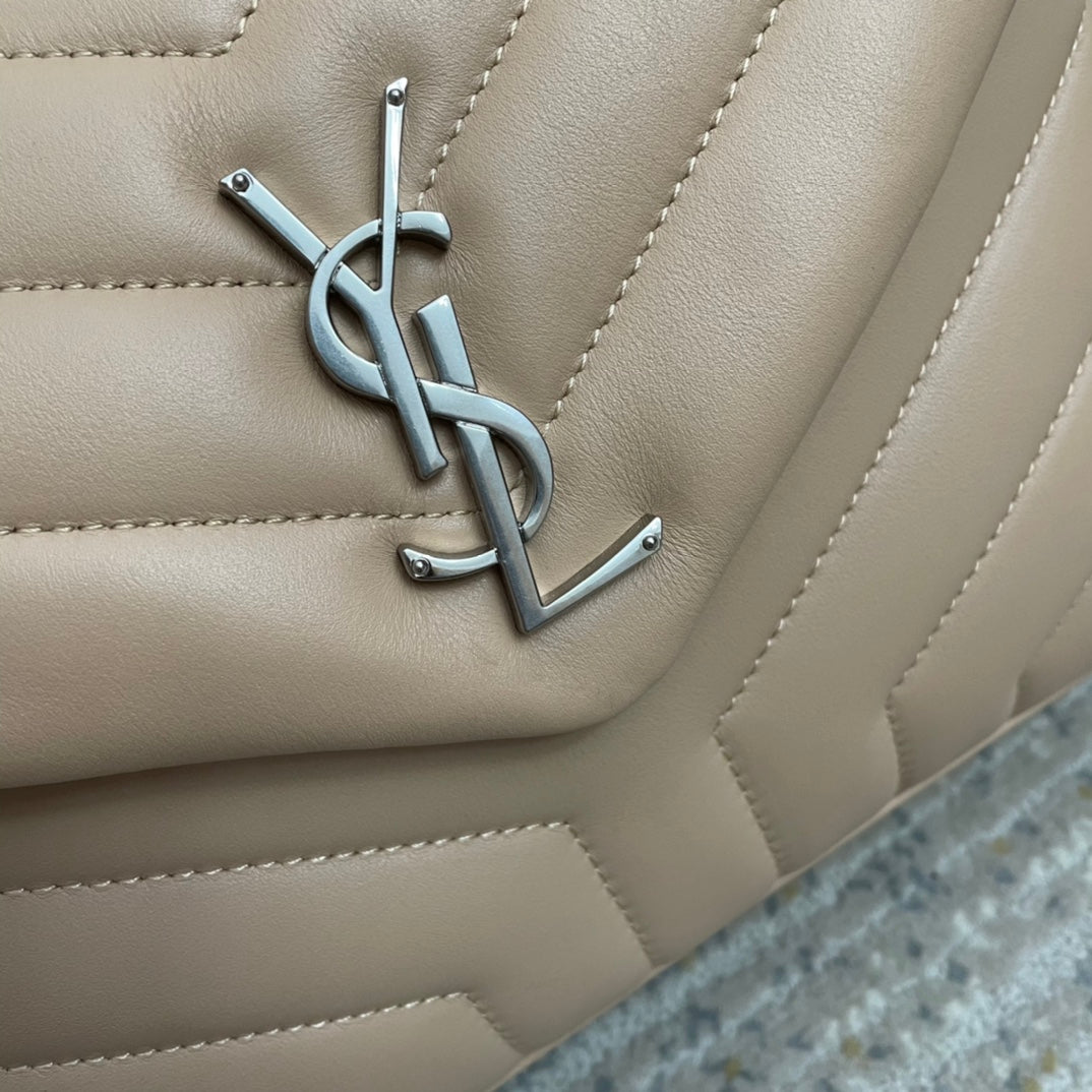 Saint Laurent Loulou Small 25 in Beige Lambskin Silver Hardware Bag