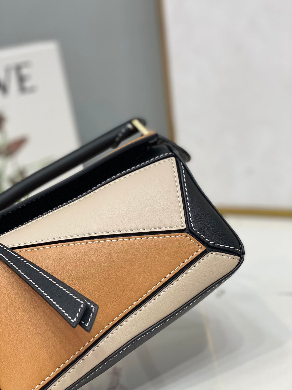 Loewe Mini 18 Puzzle Bag in Brown Mix Beige and Black Calfskin