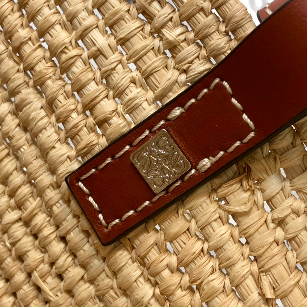 Loewe Square Basket Bag 28 in Natural Raffia and Chocolate Brown Calfskin