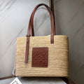 Loewe Square Basket Bag 28 in Natural Raffia and Chocolate Brown Calfskin