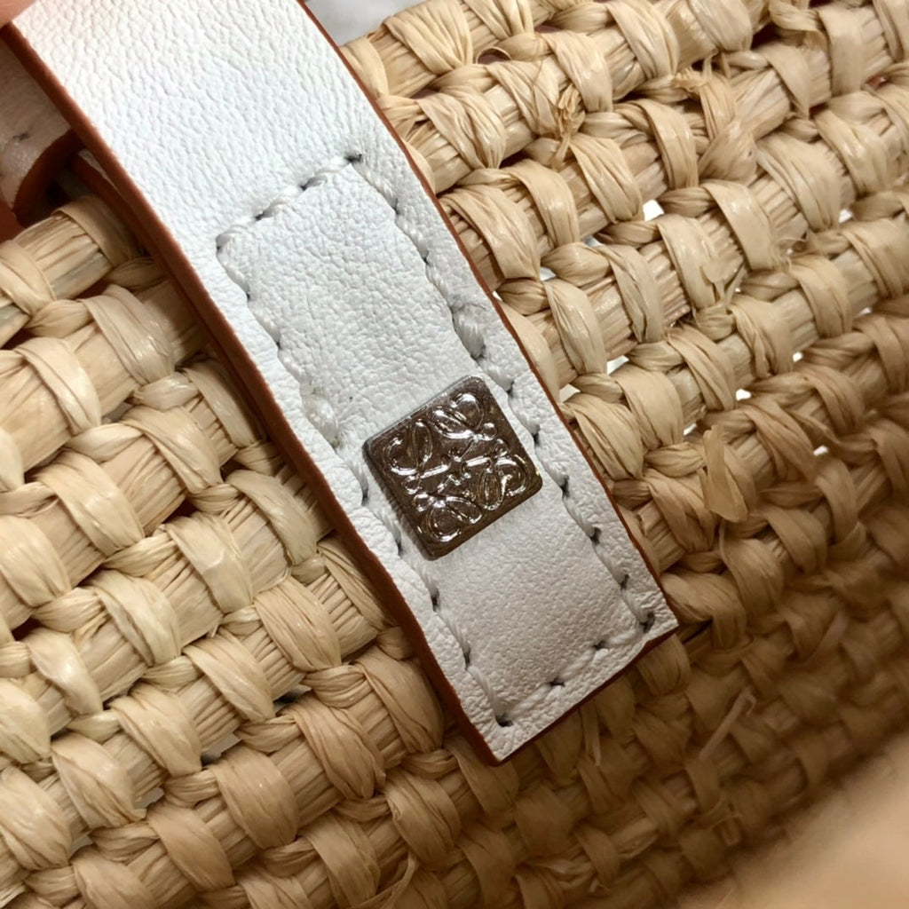 Loewe Square Basket Bag 28 in Natural Raffia and White Calfskin