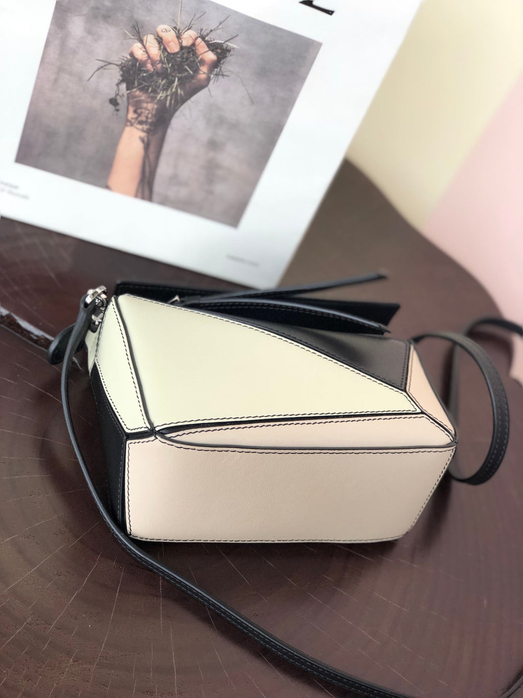 Loewe Mini 18 Puzzle Bag in White Mix Black Calfskin