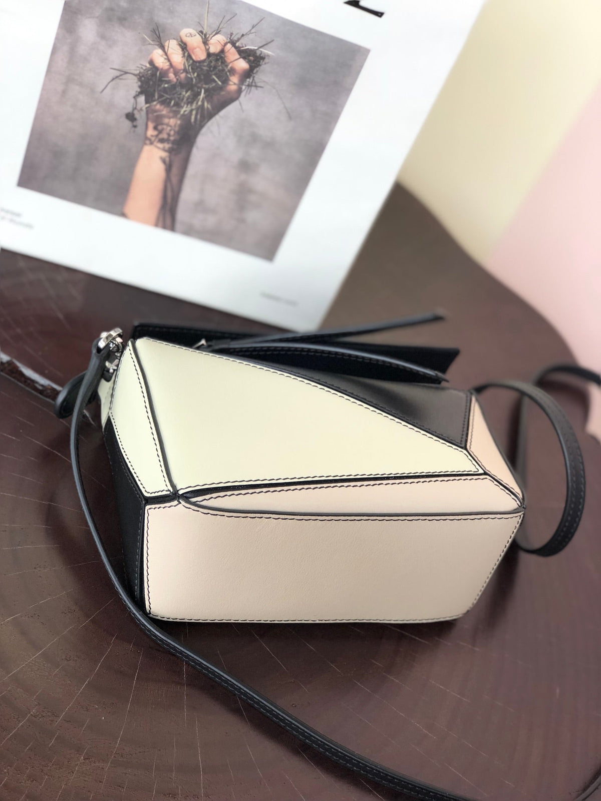 Loewe Mini 18 Puzzle Bag in White Mix Black Calfskin