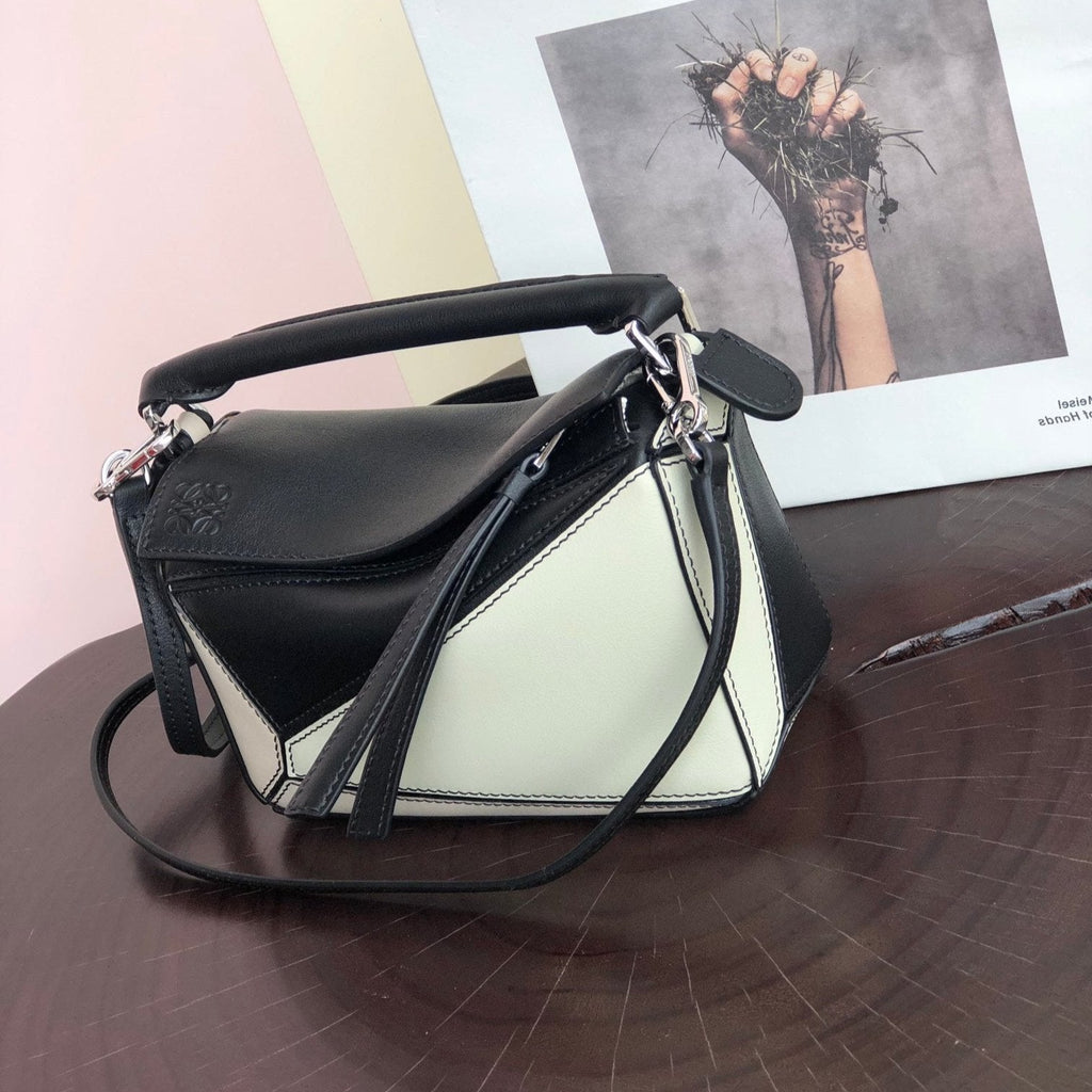 Loewe Mini 18 Puzzle Bag in White Mix Black Calfskin