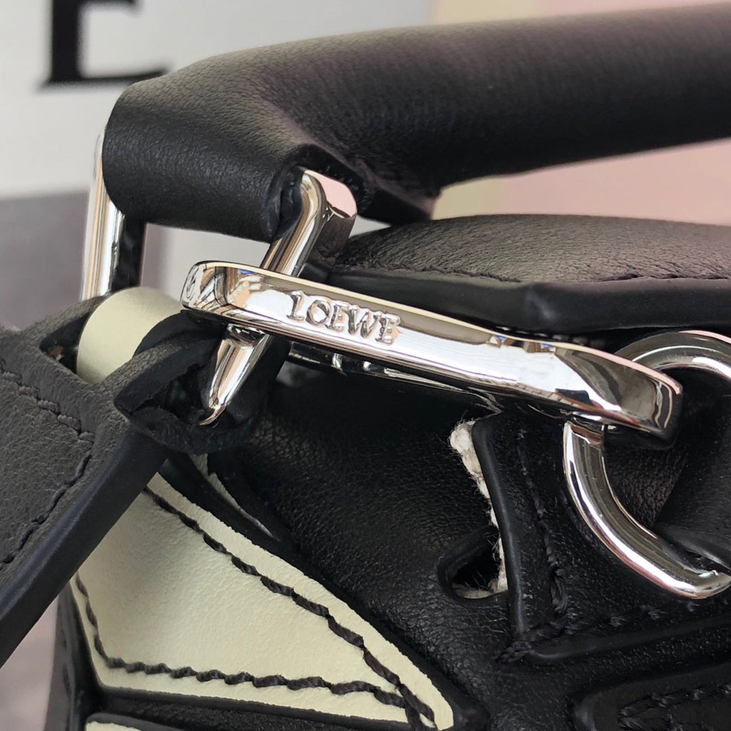 Loewe Mini 18 Puzzle Bag in White Mix Black Calfskin