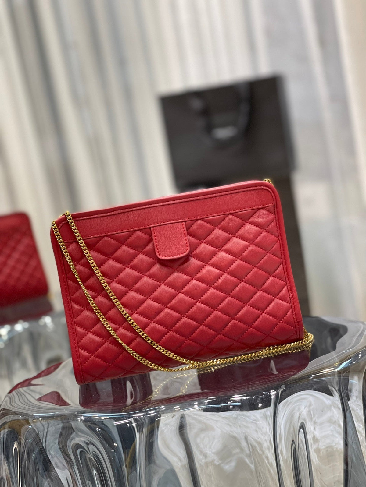 Saint Laurent Victoire 25 Red Lambskin Gold Hardware Bag