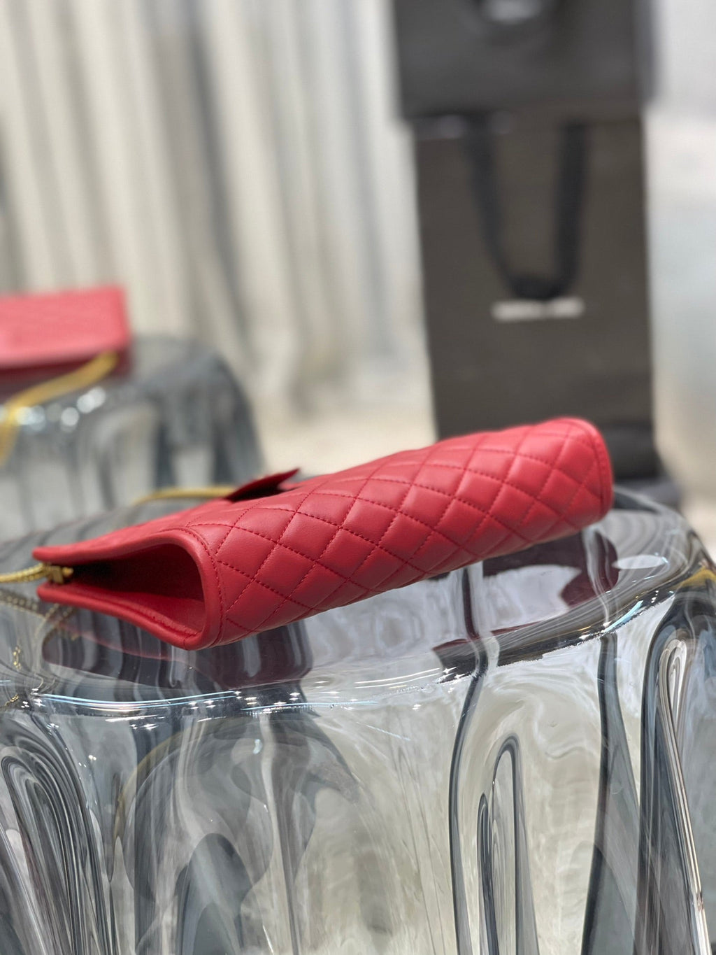 Saint Laurent Victoire 25 Red Lambskin Gold Hardware Bag