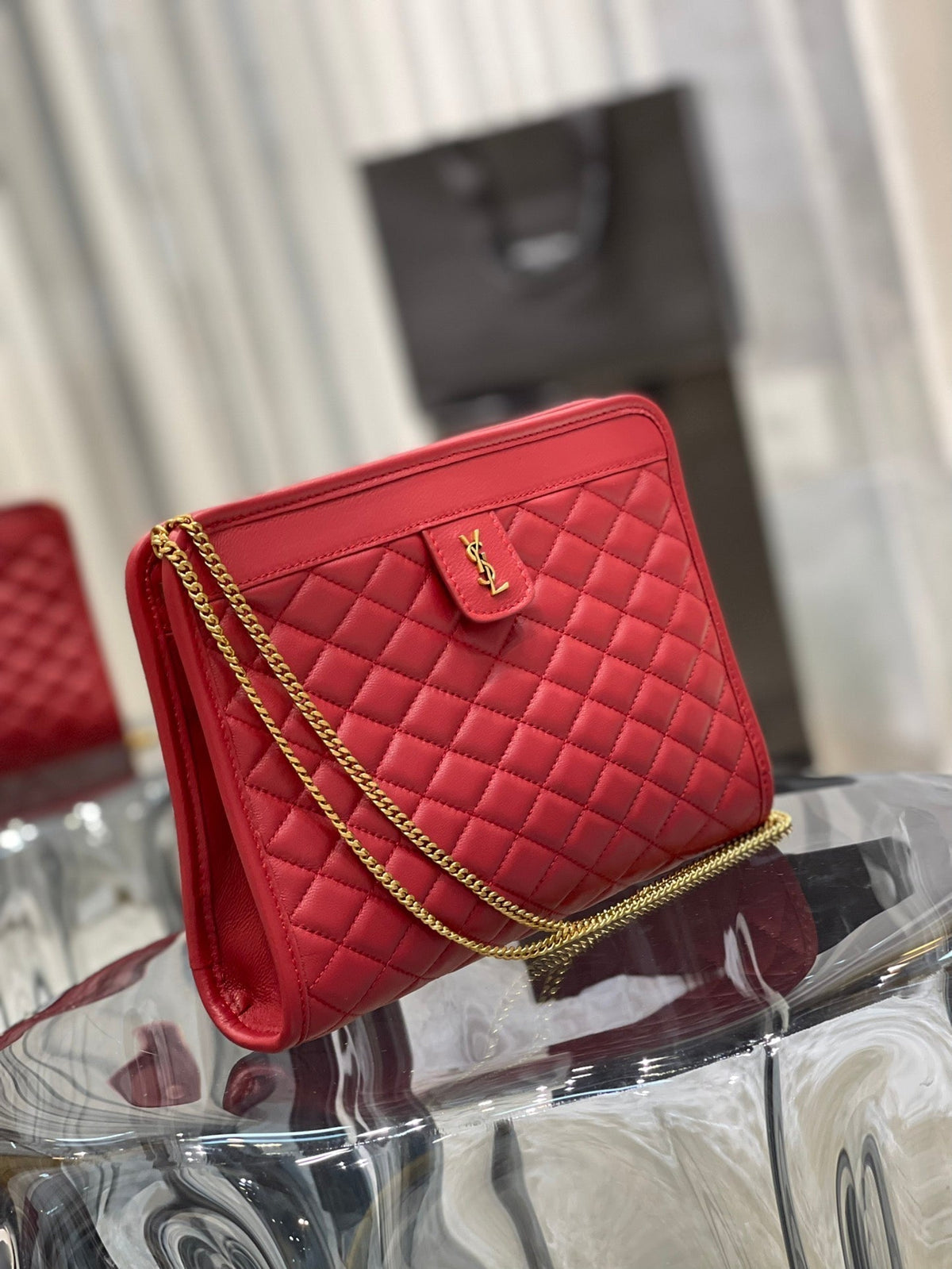 Saint Laurent Victoire 25 Red Lambskin Gold Hardware Bag