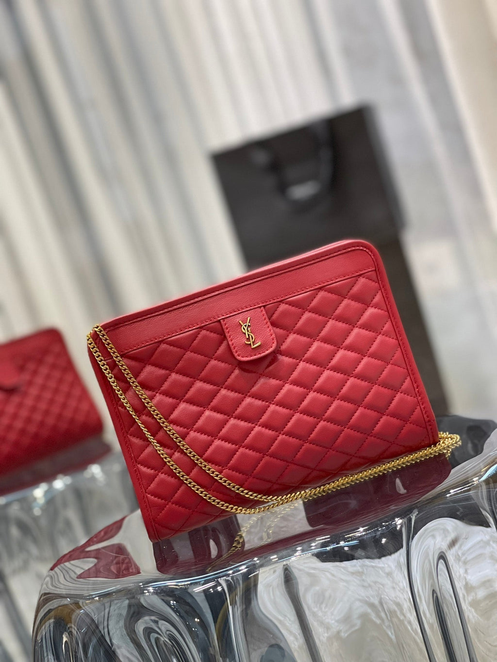 Saint Laurent Victoire 25 Red Lambskin Gold Hardware Bag