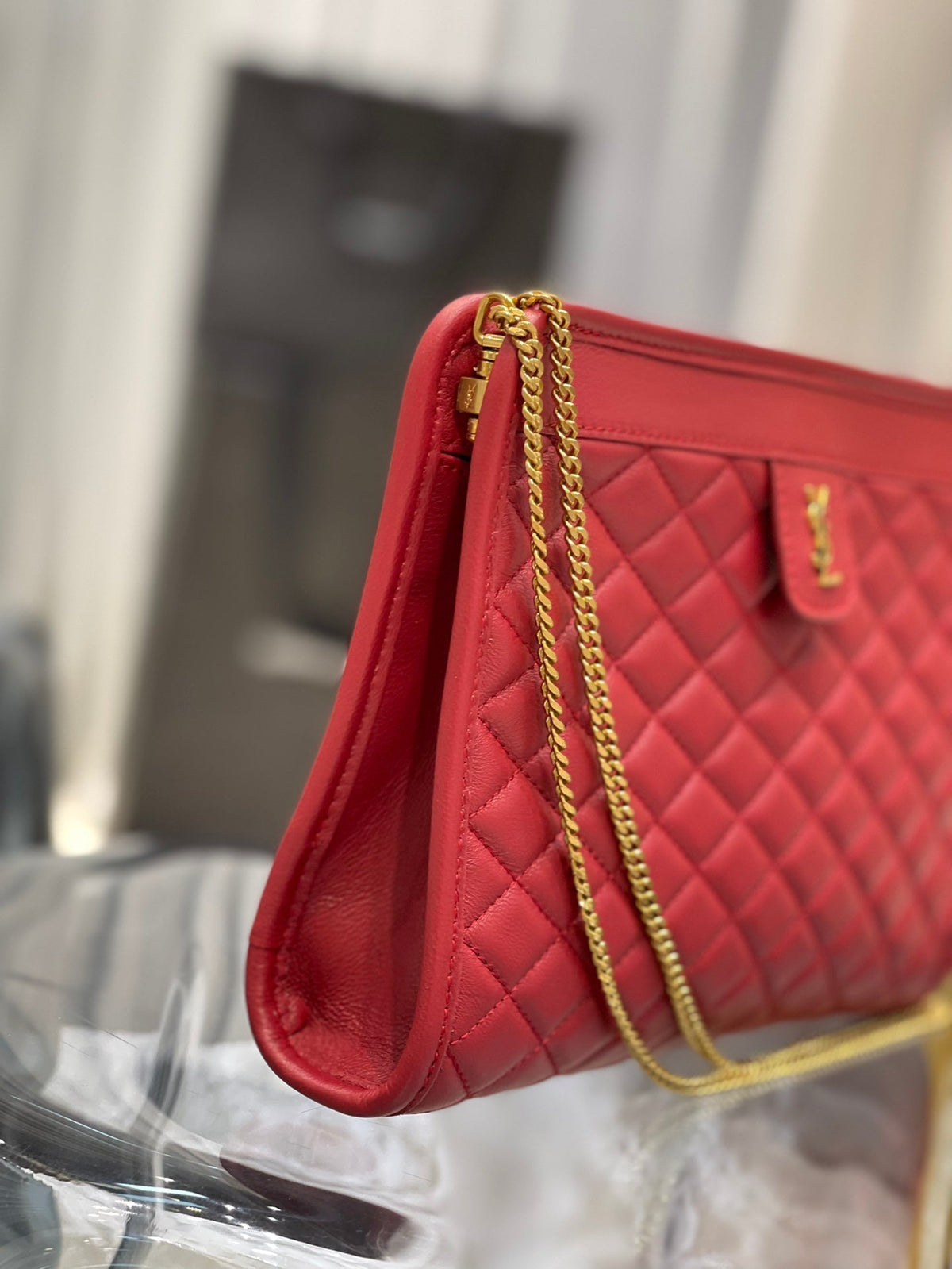 Saint Laurent Victoire 25 Red Lambskin Gold Hardware Bag