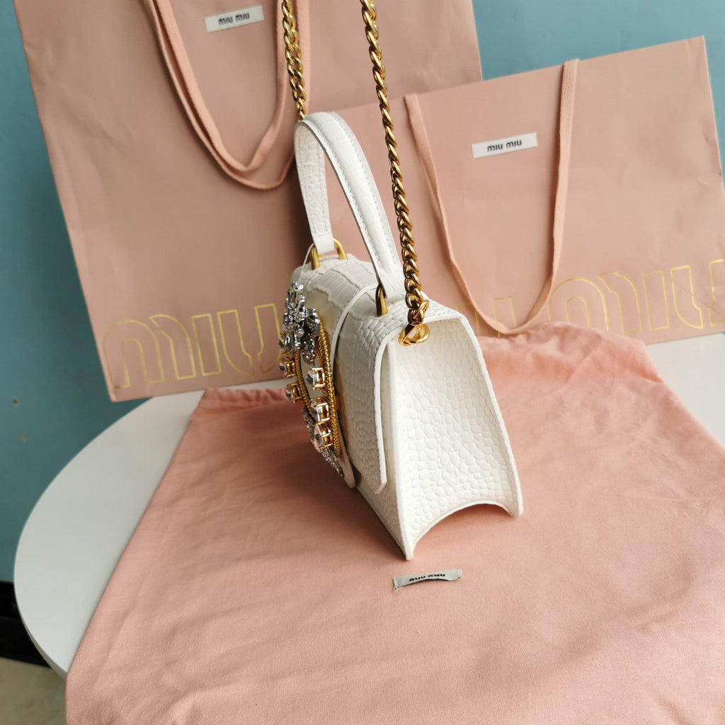 Lady 20 Handbag in Crocodile Pattern White Calfskin