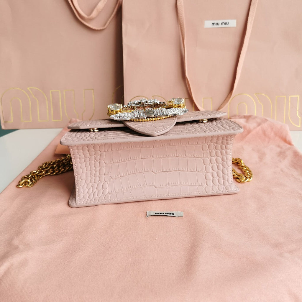 Lady 20 Handbag in Crocodile Pattern Pink Pastel Calfskin