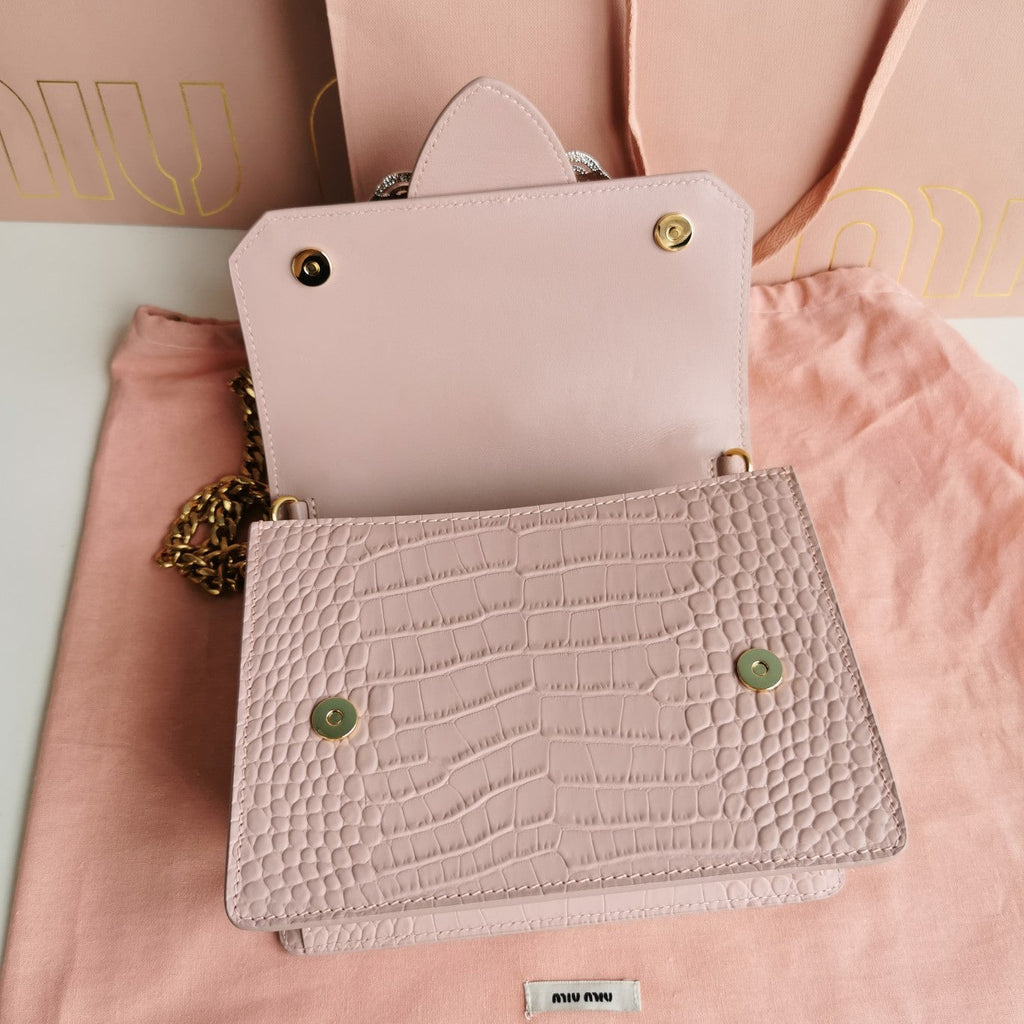Lady 20 Handbag in Crocodile Pattern Pink Pastel Calfskin